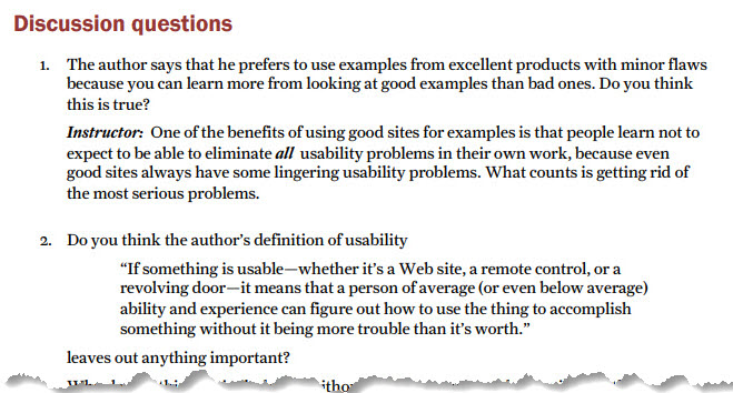 Sample of discussion questions from Instructor's Guide