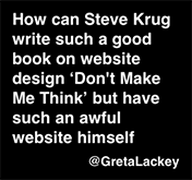 Tweet asking how Steve Krug can have such an awful web site
